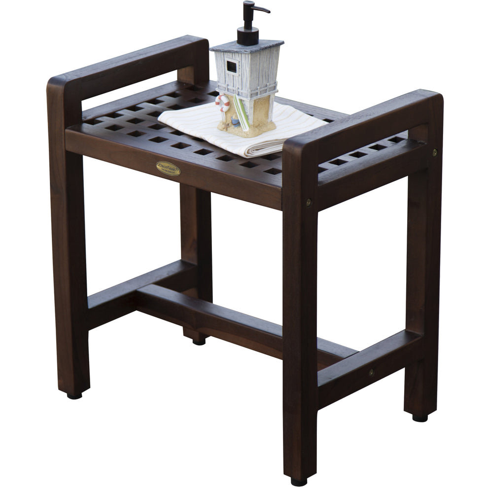 Rectangular Teak Lattice Pattern Shower or Outdoor Bench in Brown Finish By Homeroots | Outdoor Stools & Benches | Modishstore - 4