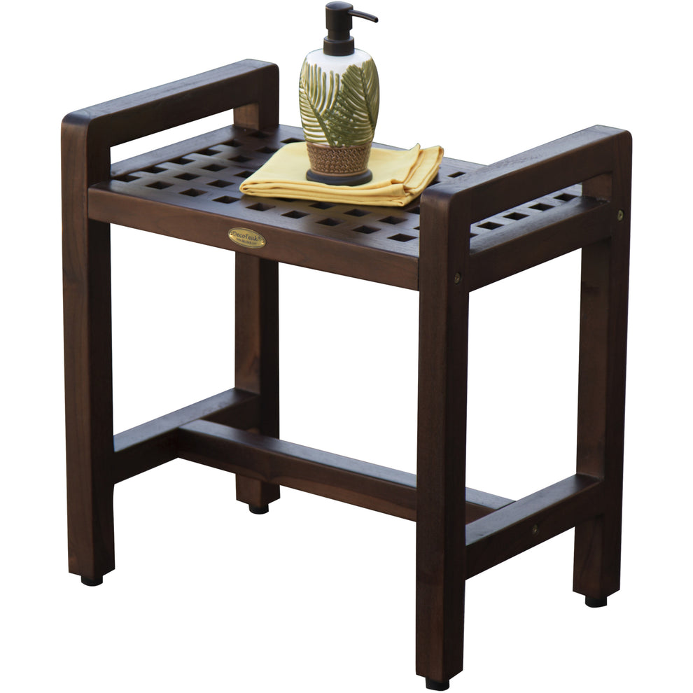 Rectangular Teak Lattice Pattern Shower or Outdoor Bench in Brown Finish By Homeroots | Outdoor Stools & Benches | Modishstore - 5