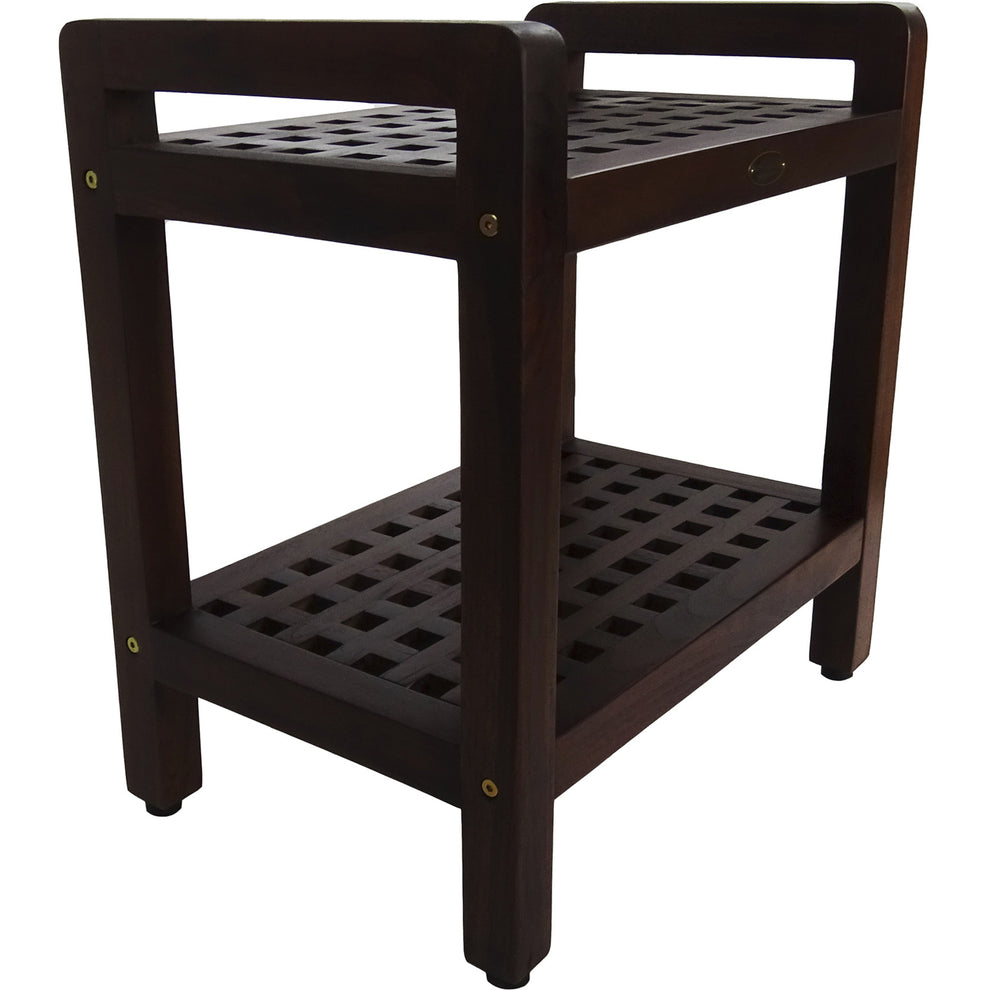 Teak Lattice Pattern Shower Stool with Shelf and Handles in Brown Finish By Homeroots | Outdoor Stools & Benches | Modishstore - 4