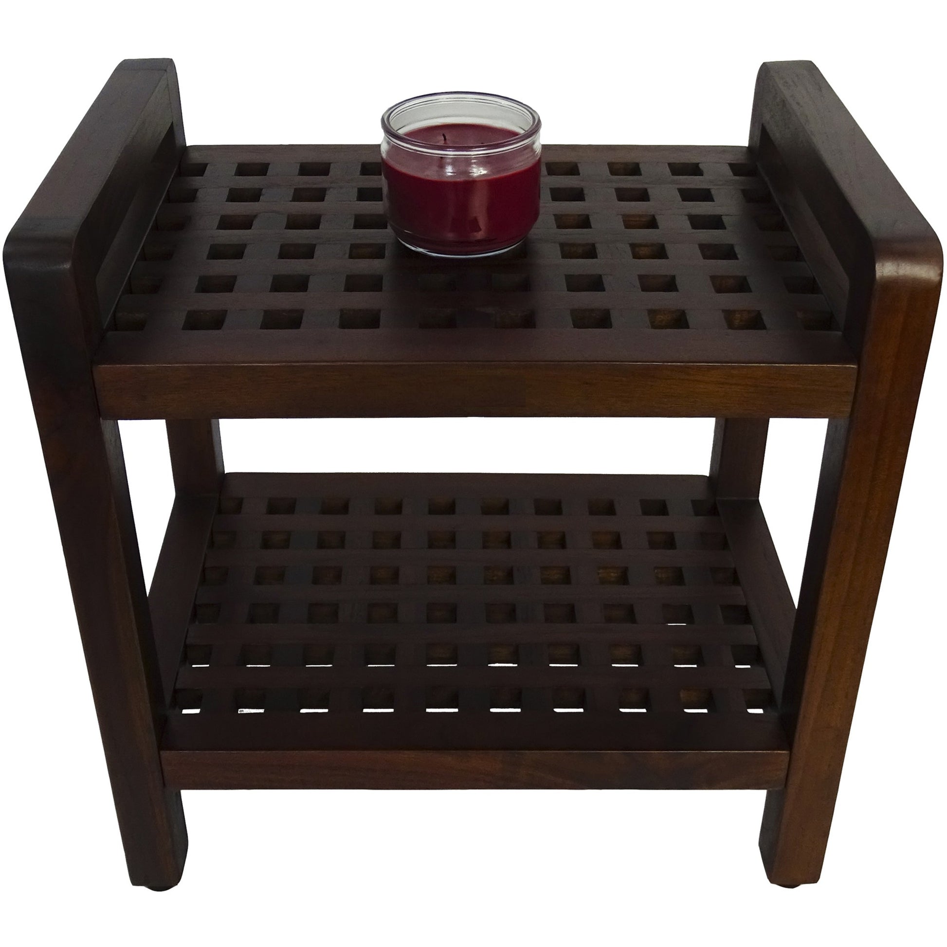 Teak Lattice Pattern Shower Stool with Shelf and Handles in Brown Finish By Homeroots | Outdoor Stools & Benches | Modishstore - 5