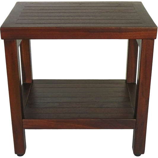 Compact Rectangular Teak Shower or Outdoor Bench with Shelf in Brown Finish By Homeroots | Outdoor Stools & Benches | Modishstore
