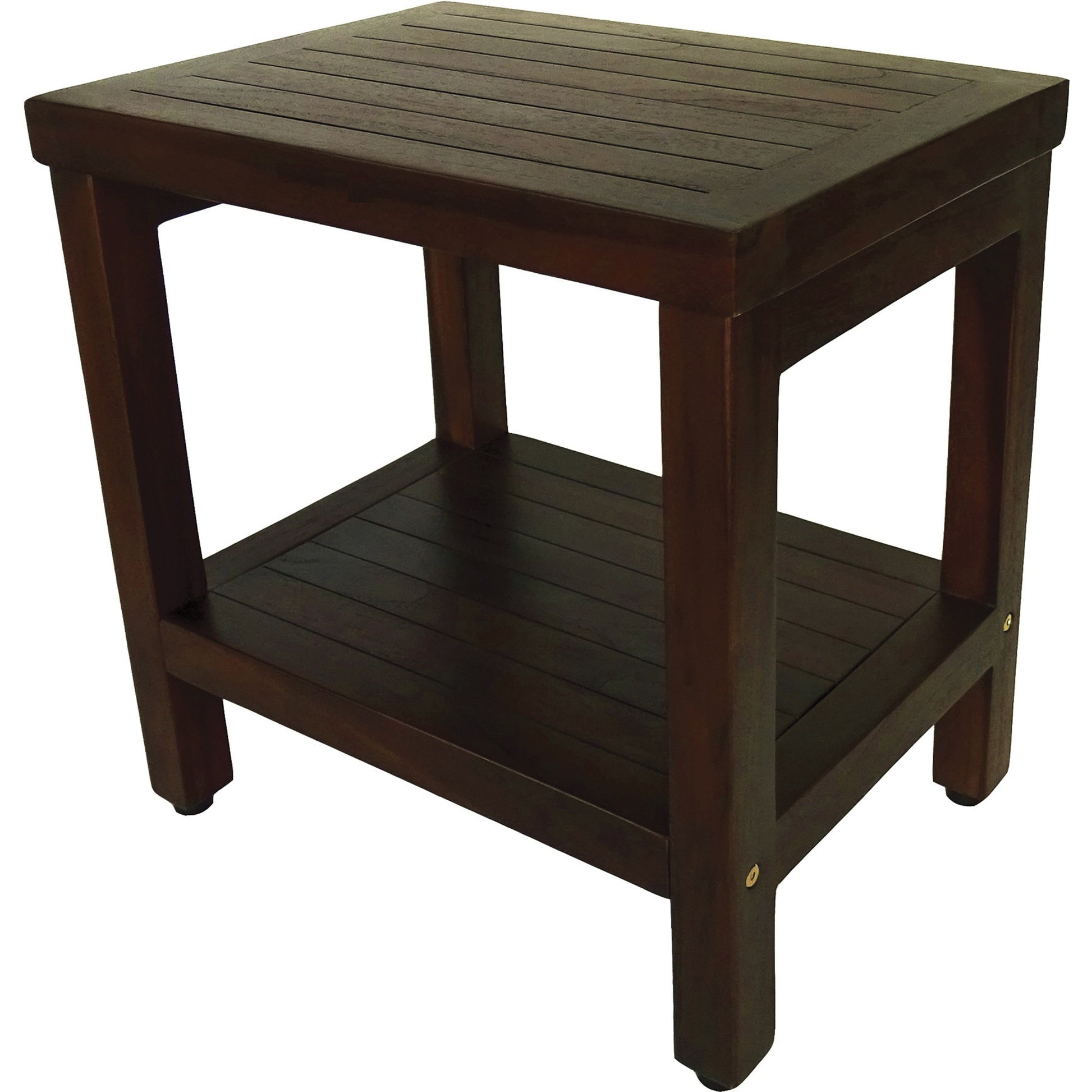 Compact Rectangular Teak Shower or Outdoor Bench with Shelf in Brown Finish By Homeroots | Outdoor Stools & Benches | Modishstore - 3