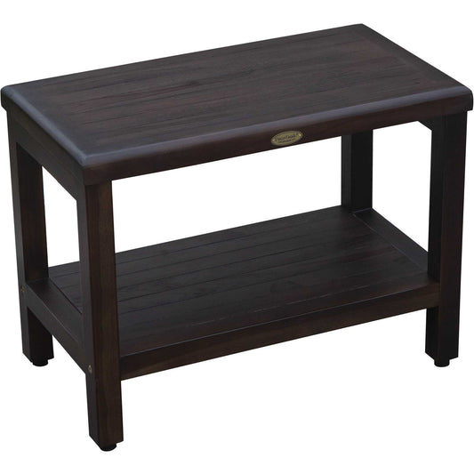 Rectangular Teak Shower Bench with Shelf in Brown Finish By Homeroots | Outdoor Stools & Benches | Modishstore