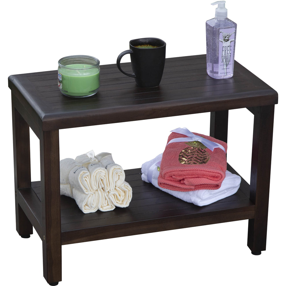 Rectangular Teak Shower Bench with Shelf in Brown Finish By Homeroots | Outdoor Stools & Benches | Modishstore - 3