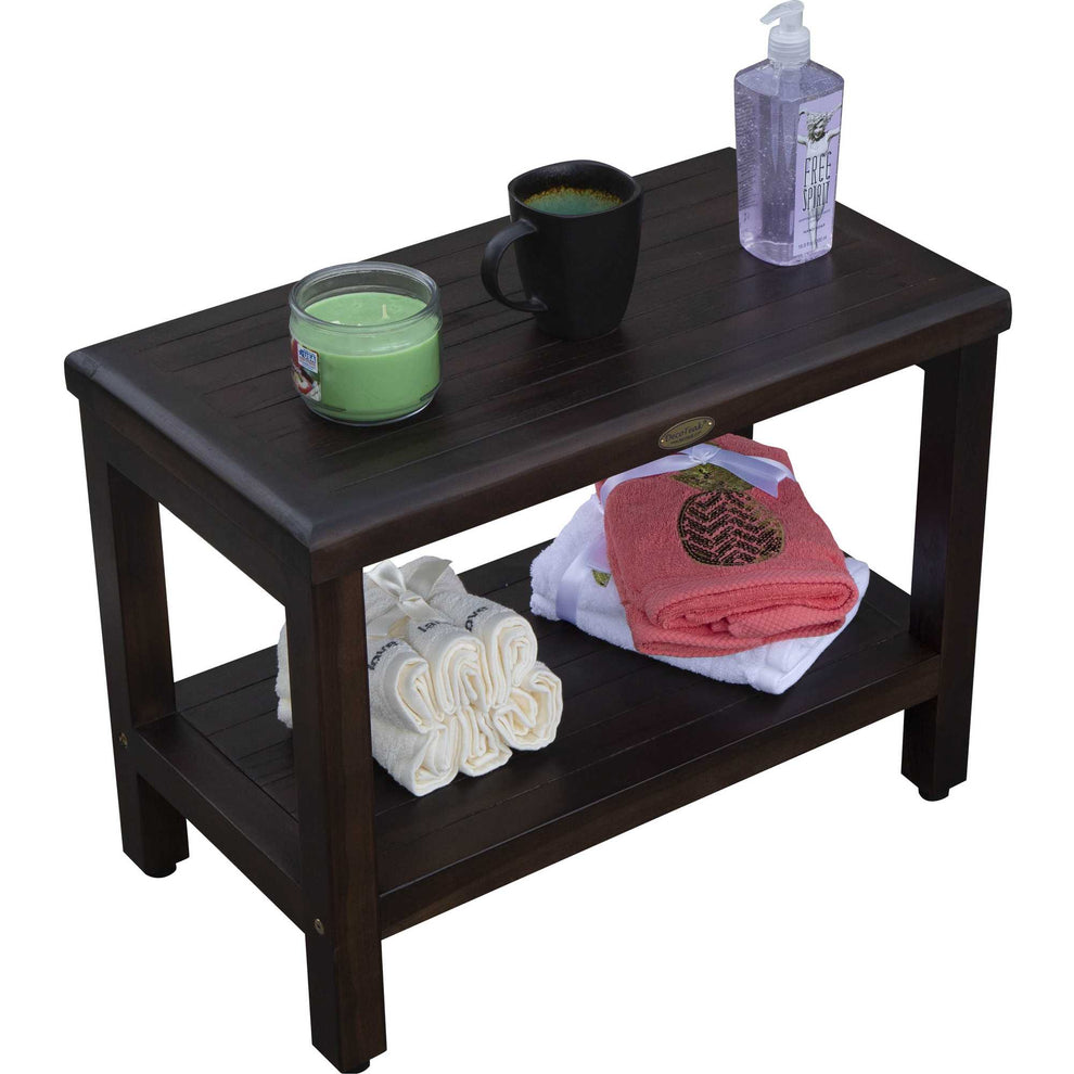 Rectangular Teak Shower Bench with Shelf in Brown Finish By Homeroots | Outdoor Stools & Benches | Modishstore - 4