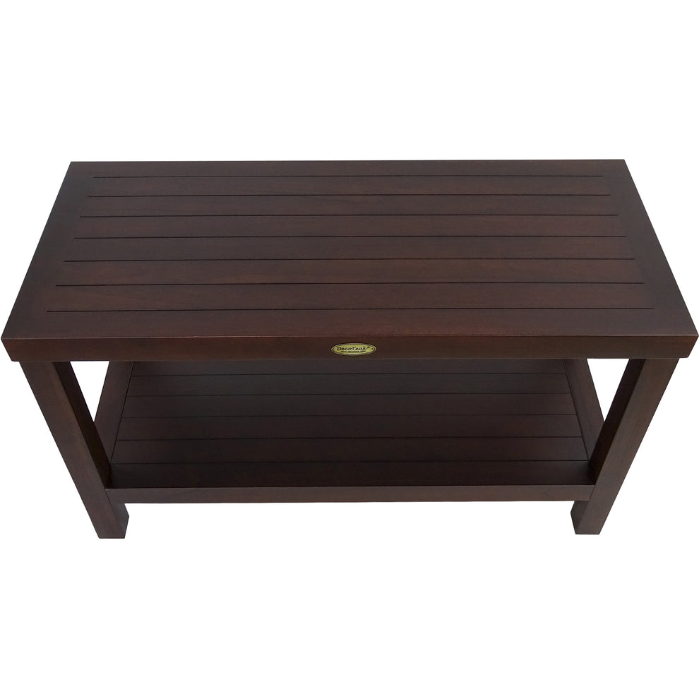 Rectangular Teak Shower Stool or Bench with Shelf in Brown Finish By Homeroots | Outdoor Stools & Benches | Modishstore - 2