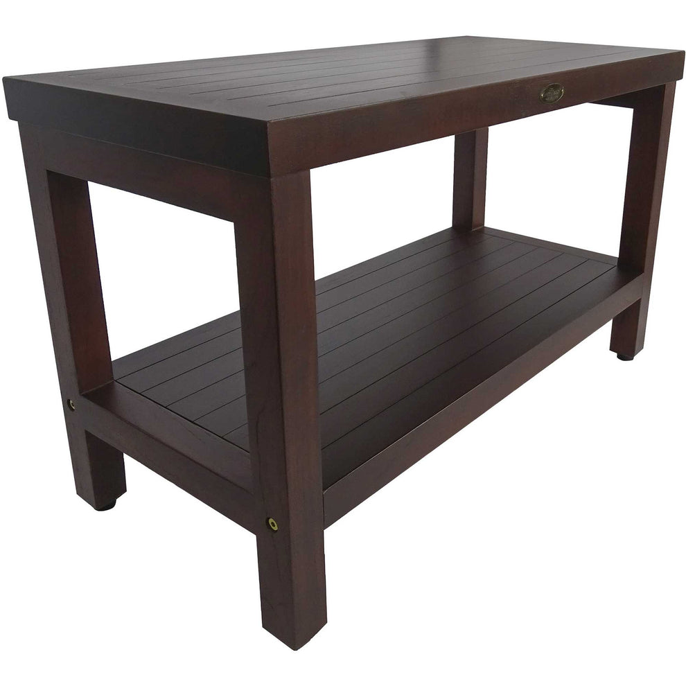 Rectangular Teak Shower Stool or Bench with Shelf in Brown Finish By Homeroots | Outdoor Stools & Benches | Modishstore - 3