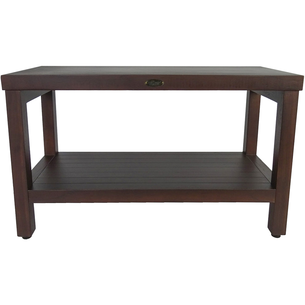 Rectangular Teak Shower Stool or Bench with Shelf in Brown Finish By Homeroots | Outdoor Stools & Benches | Modishstore - 4