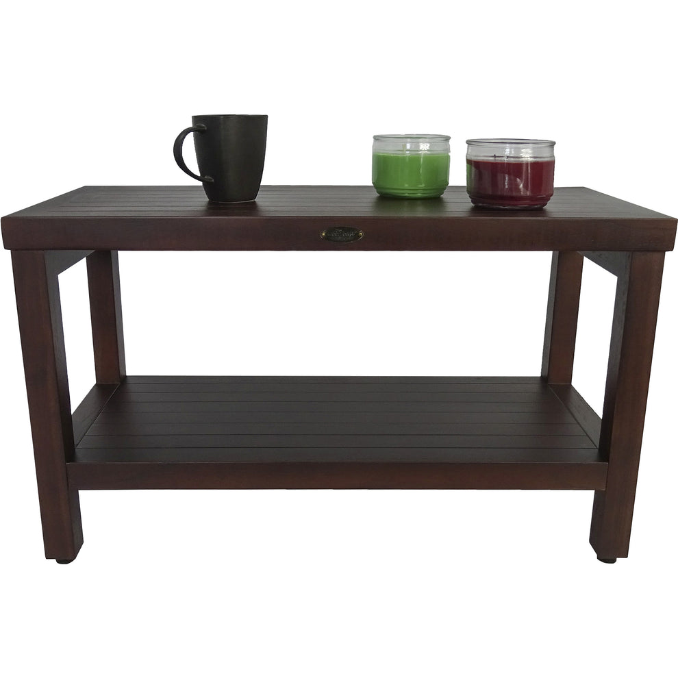Rectangular Teak Shower Stool or Bench with Shelf in Brown Finish By Homeroots | Outdoor Stools & Benches | Modishstore - 5