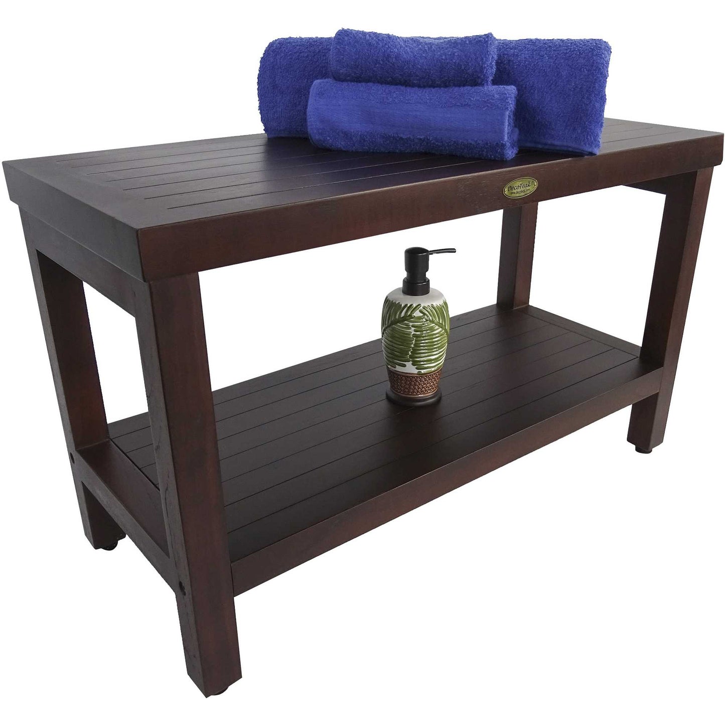 Rectangular Teak Shower Stool or Bench with Shelf in Brown Finish By Homeroots | Outdoor Stools & Benches | Modishstore - 6