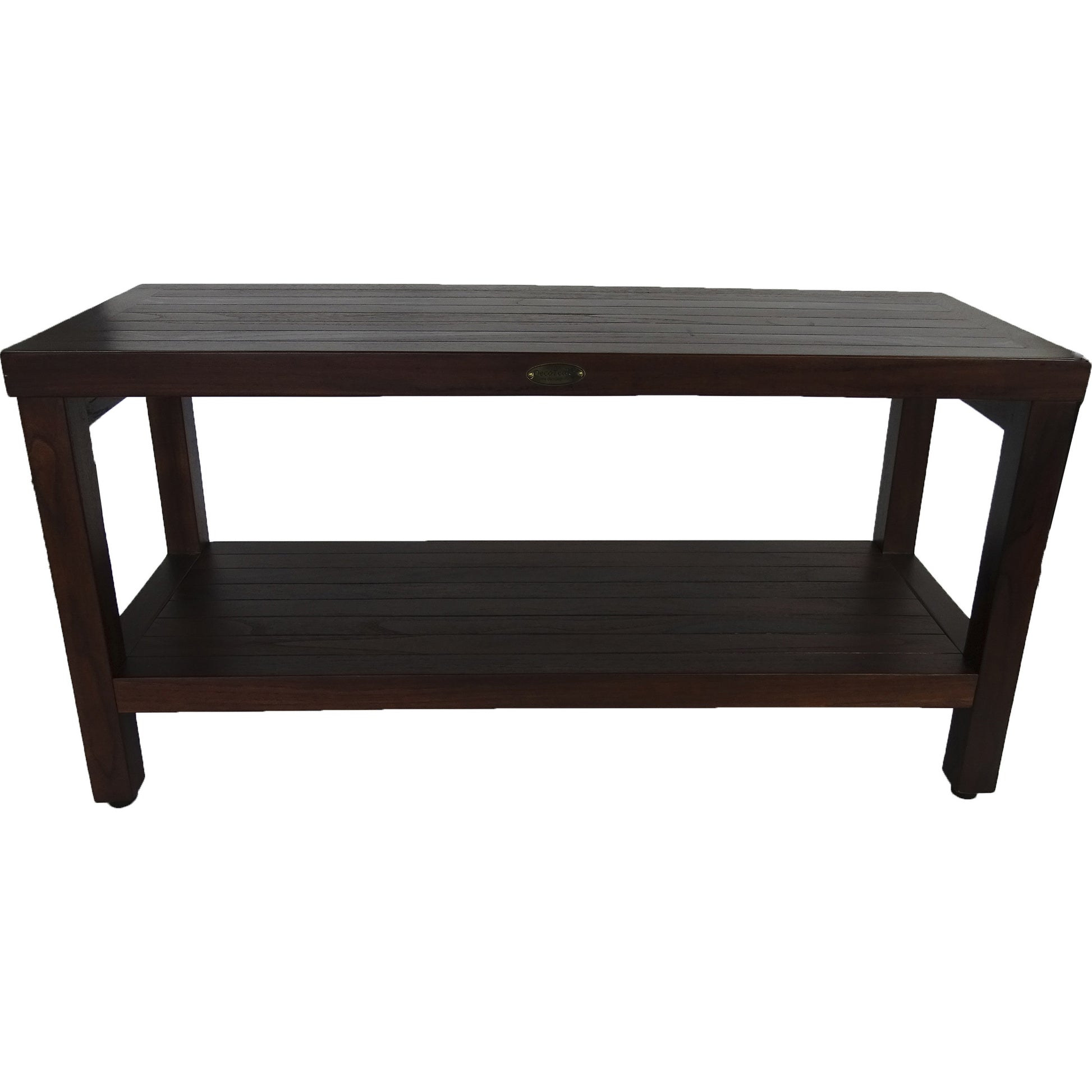 Rectangular Teak Shower Outdoor Bench with Shelf in Brown Finish By Homeroots | Outdoor Stools & Benches | Modishstore