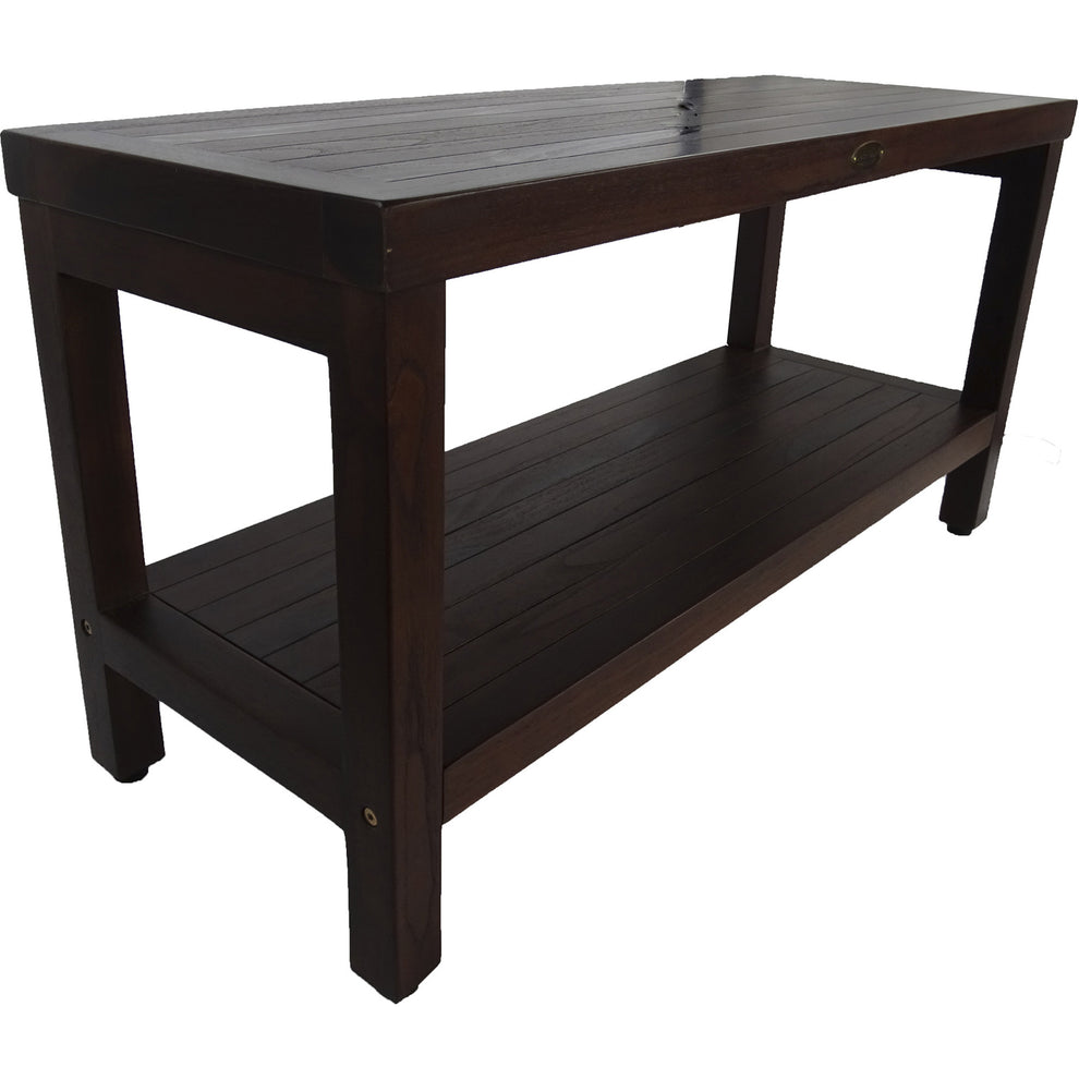 Rectangular Teak Shower Outdoor Bench with Shelf in Brown Finish By Homeroots | Outdoor Stools & Benches | Modishstore - 3