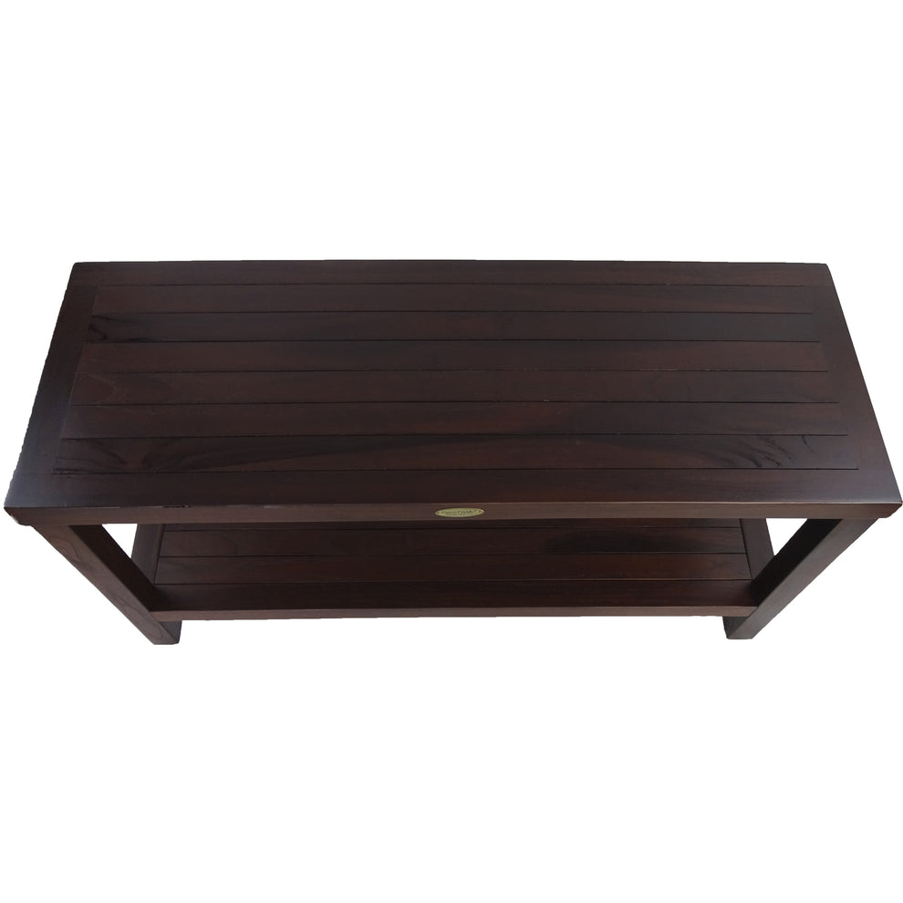 Rectangular Teak Shower Outdoor Bench with Shelf in Brown Finish By Homeroots | Outdoor Stools & Benches | Modishstore - 4