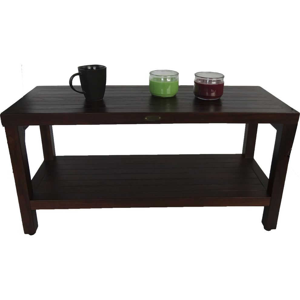 Rectangular Teak Shower Outdoor Bench with Shelf in Brown Finish By Homeroots | Outdoor Stools & Benches | Modishstore - 5