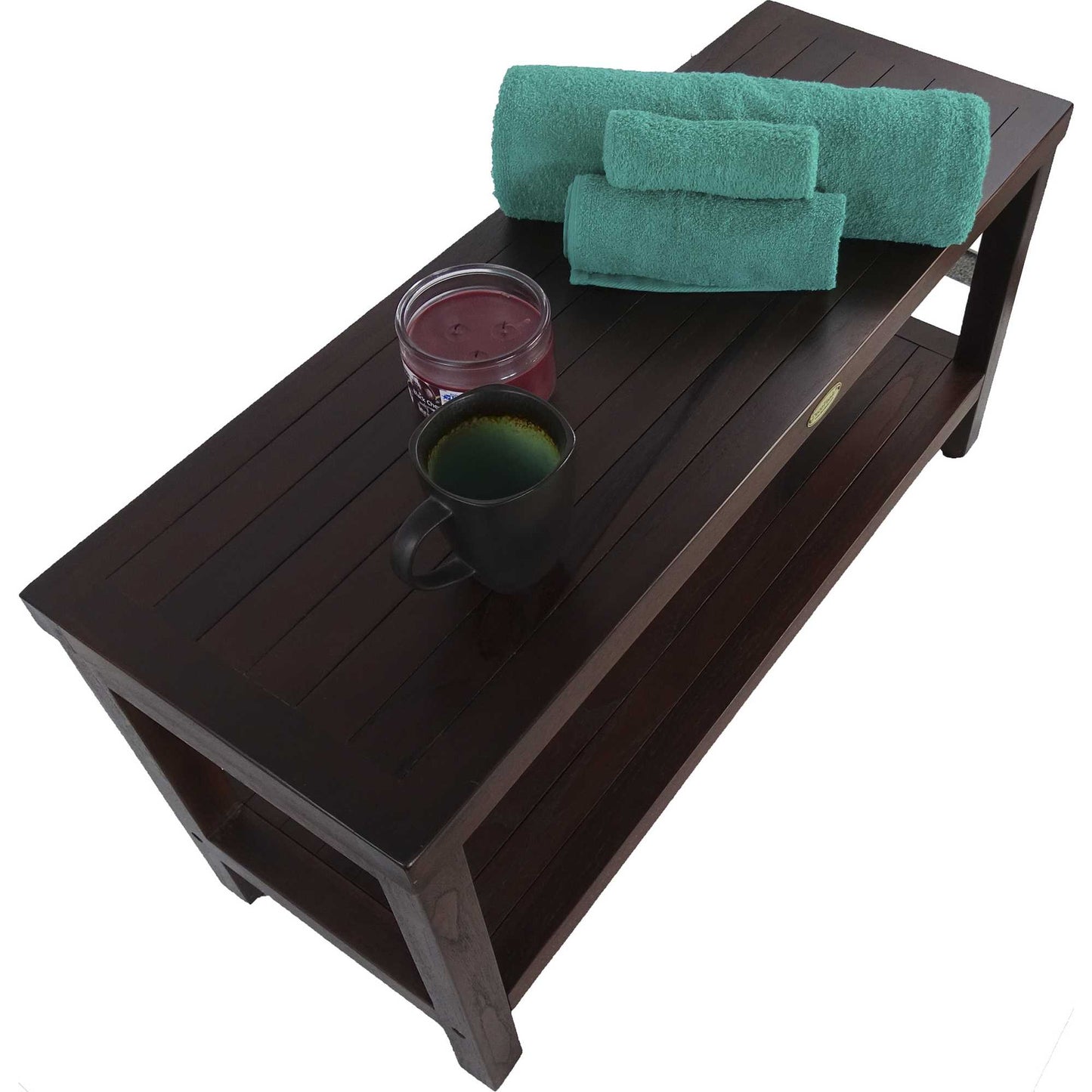 Rectangular Teak Shower Outdoor Bench with Shelf in Brown Finish By Homeroots | Outdoor Stools & Benches | Modishstore - 6