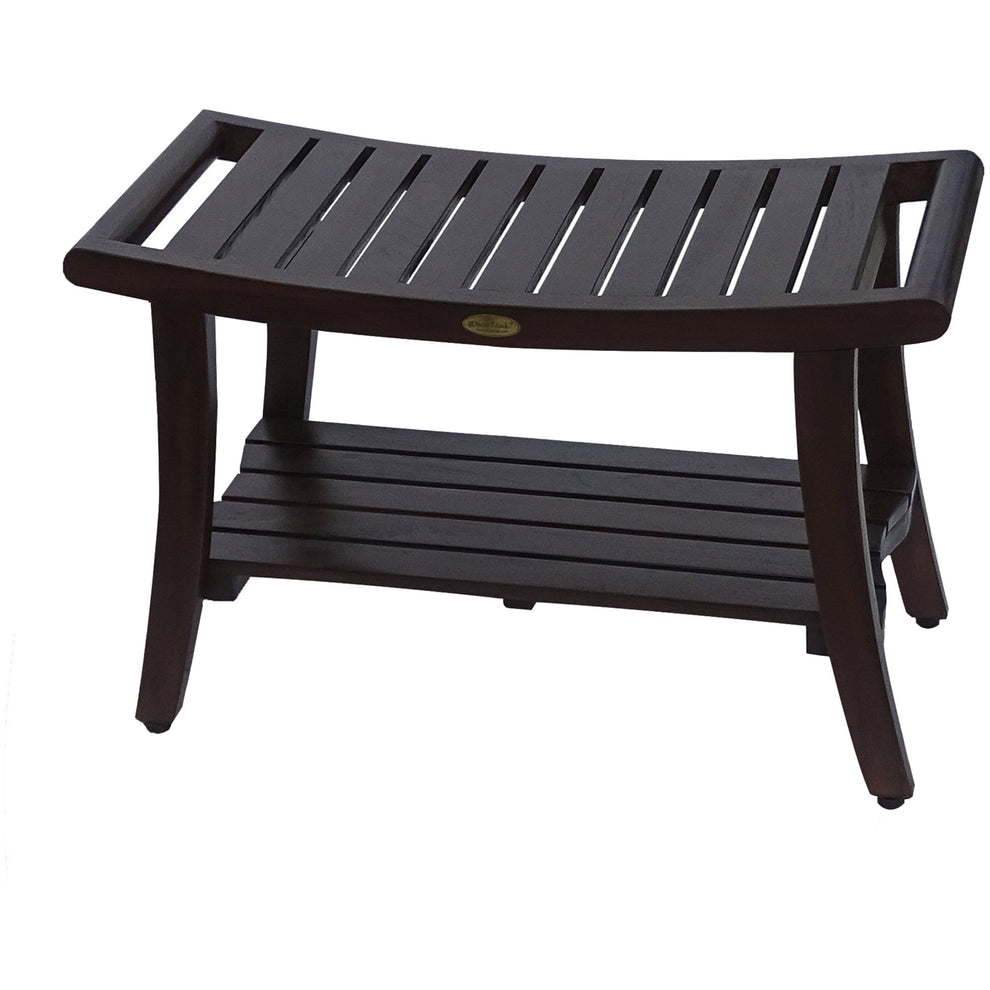Contemporary Teak Shower Bench with Handles in Brown Finish By Homeroots | Outdoor Stools & Benches | Modishstore - 2