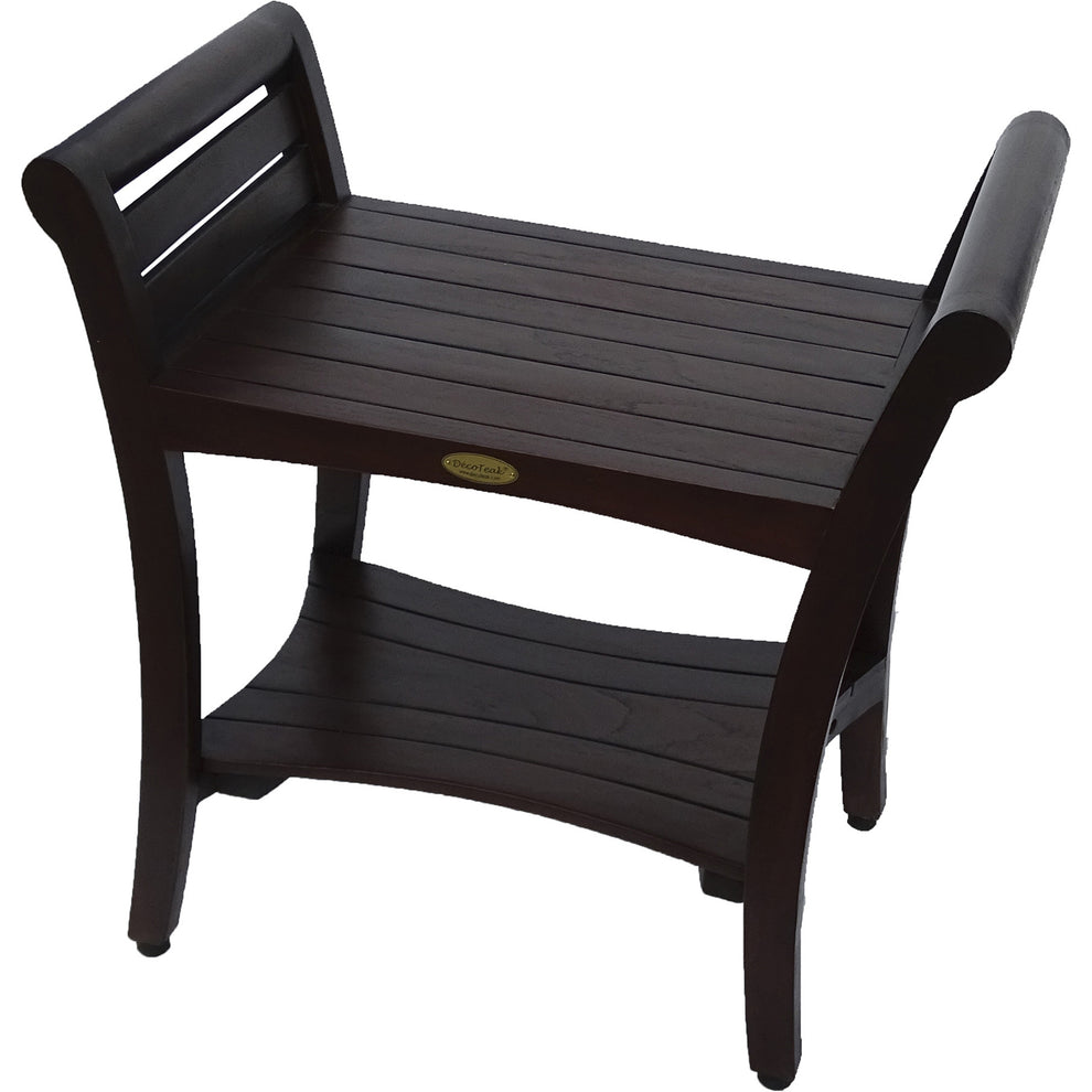 Contemporary Teak Shower bench with Handles in Dark Brown By Homeroots | Outdoor Stools & Benches | Modishstore - 2
