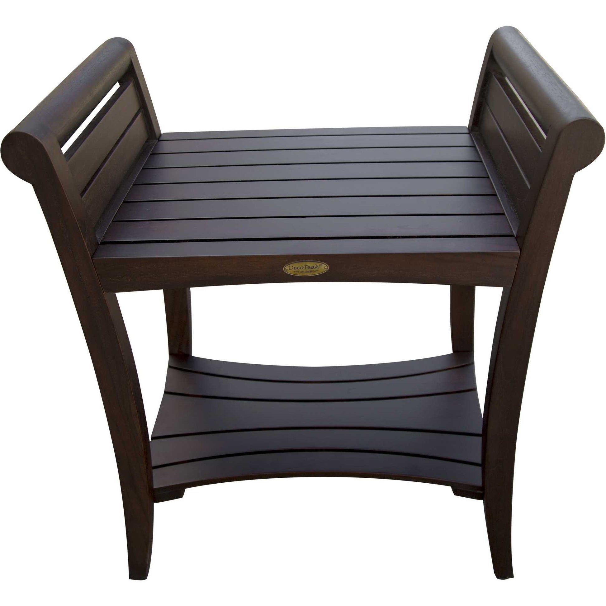 Rectangular Teak Shower Bench with Shelf and Handles in Brown Finish By Homeroots | Outdoor Stools & Benches | Modishstore