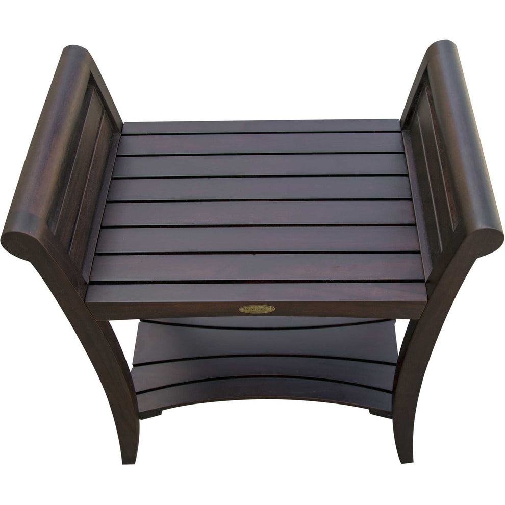 Rectangular Teak Shower Bench with Shelf and Handles in Brown Finish By Homeroots | Outdoor Stools & Benches | Modishstore - 2