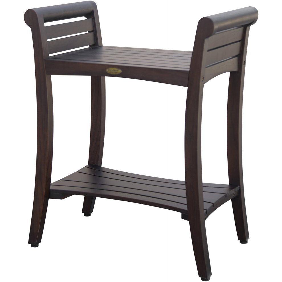 Rectangular Teak Shower Bench with Shelf and Handles in Brown Finish By Homeroots | Outdoor Stools & Benches | Modishstore - 3