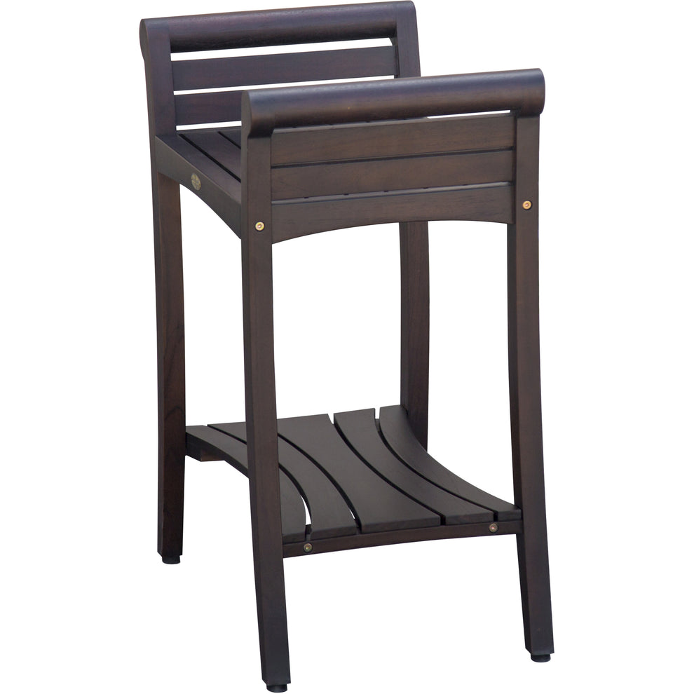 Rectangular Teak Shower Bench with Shelf and Handles in Brown Finish By Homeroots | Outdoor Stools & Benches | Modishstore - 4
