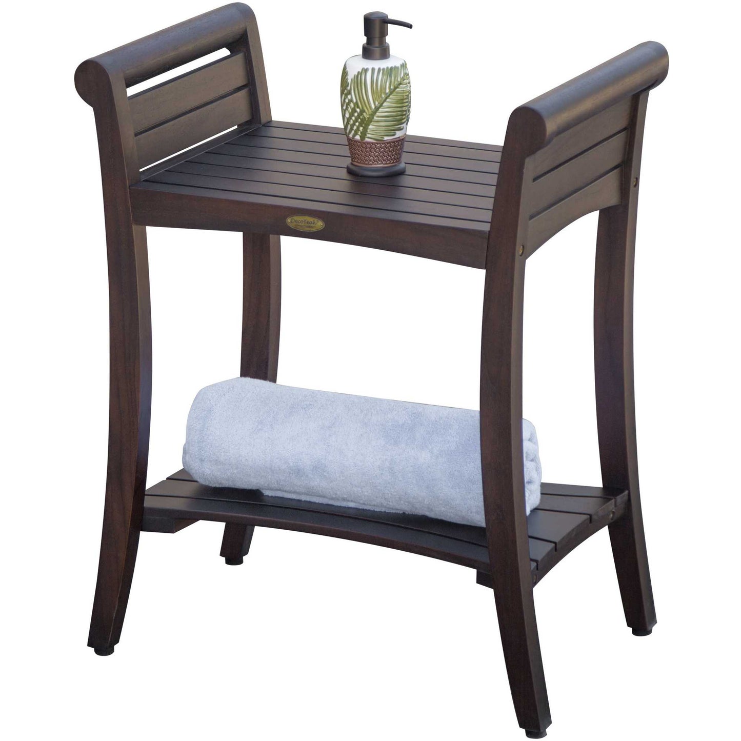 Rectangular Teak Shower Bench with Shelf and Handles in Brown Finish By Homeroots | Outdoor Stools & Benches | Modishstore - 5
