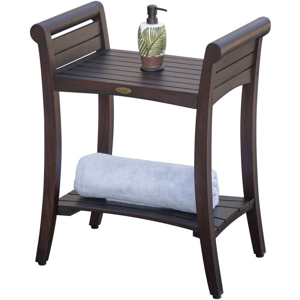 Rectangular Teak Shower Bench with Shelf and Handles in Brown Finish By Homeroots | Outdoor Stools & Benches | Modishstore - 5