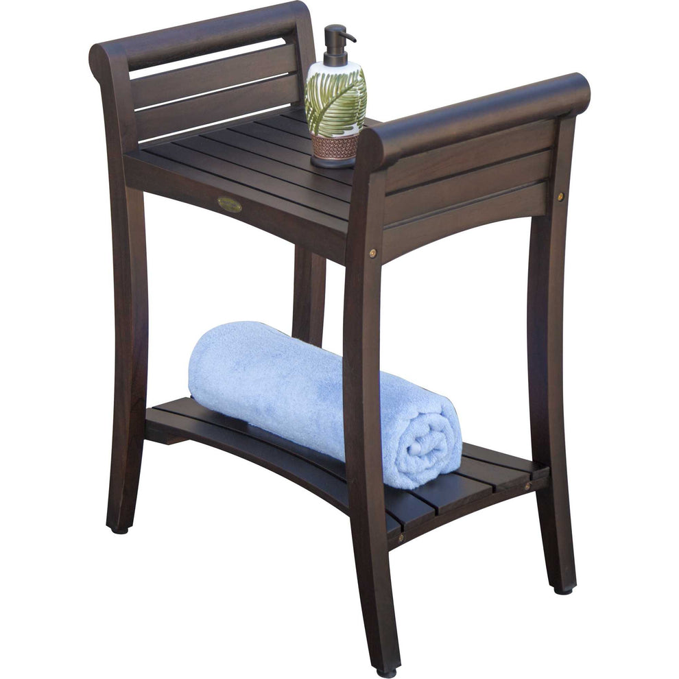 Rectangular Teak Shower Bench with Shelf and Handles in Brown Finish By Homeroots | Outdoor Stools & Benches | Modishstore - 6