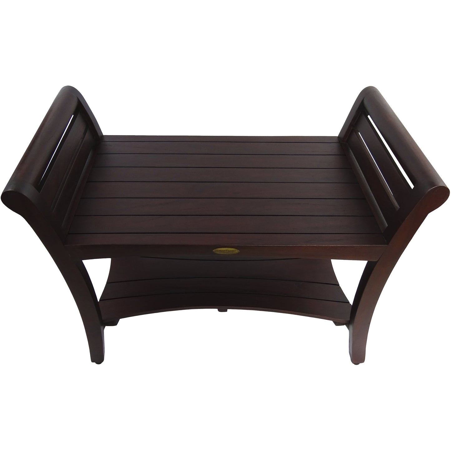 Rectangular Teak Shower Bench with Shelf and Handles in Dark Brown Finish By Homeroots | Outdoor Stools & Benches | Modishstore - 2