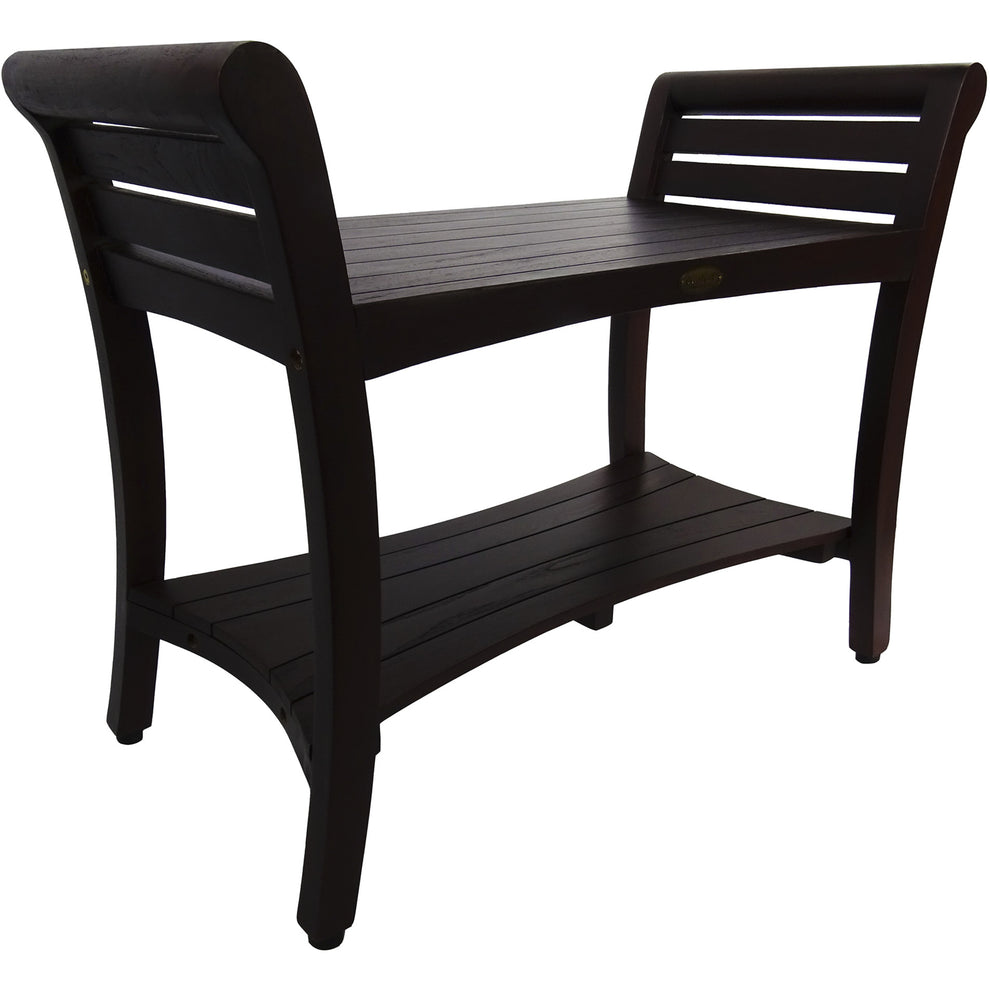 Rectangular Teak Shower Bench with Shelf and Handles in Dark Brown Finish By Homeroots | Outdoor Stools & Benches | Modishstore - 3