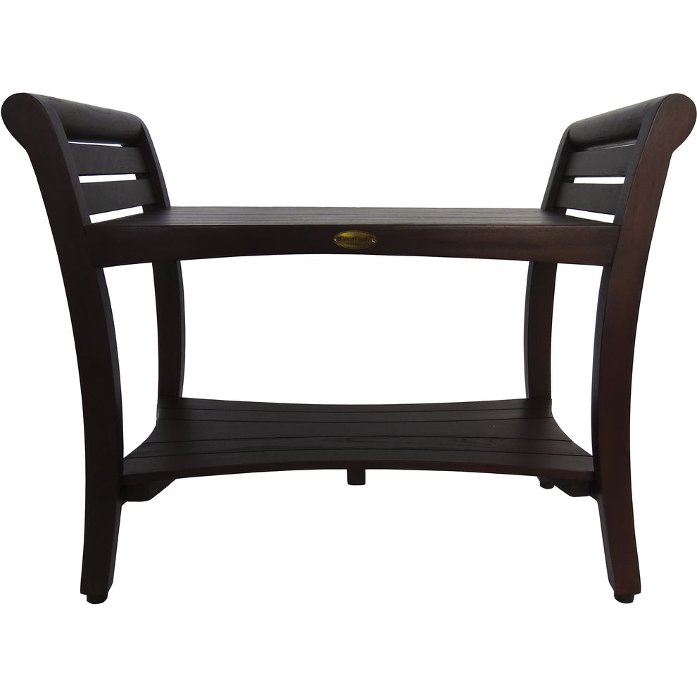 Rectangular Teak Shower Bench with Shelf and Handles in Dark Brown Finish By Homeroots | Outdoor Stools & Benches | Modishstore - 4
