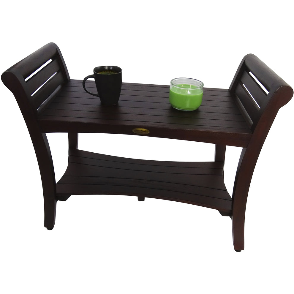 Rectangular Teak Shower Bench with Shelf and Handles in Dark Brown Finish By Homeroots | Outdoor Stools & Benches | Modishstore - 5