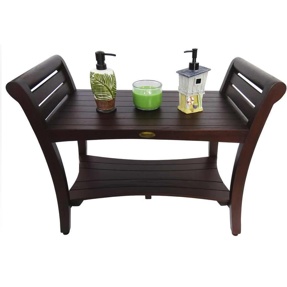 Rectangular Teak Shower Bench with Shelf and Handles in Dark Brown Finish By Homeroots | Outdoor Stools & Benches | Modishstore - 6