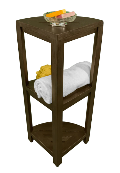 Teak Three Tier Corner Corner Shower Shelf in Brown Finish By Homeroots | Outdoor Chairs | Modishstore - 2