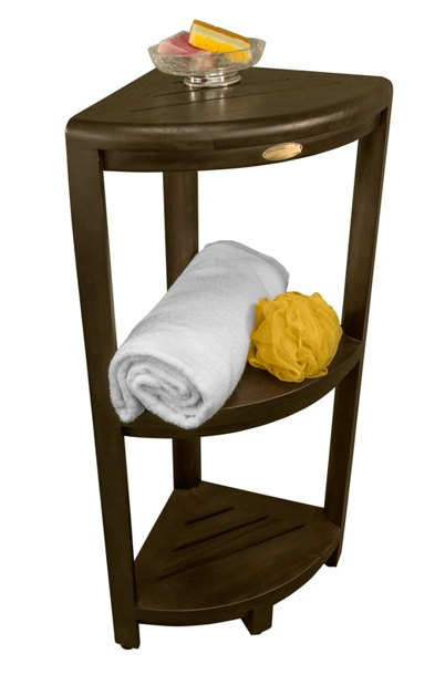 Teak Three Tier Corner Corner Shower Shelf in Brown Finish By Homeroots | Outdoor Chairs | Modishstore - 4