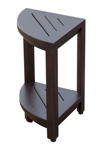 Compact Triangular Teak Shower Outdoor Bench with Shelf in Brown Finish By Homeroots | Outdoor Stools & Benches | Modishstore - 3