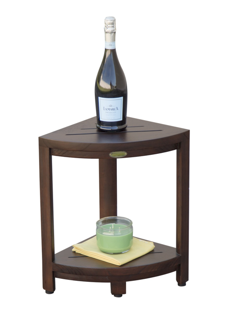Compact Triangular Teak Shower Outdoor Bench with Shelf in Brown Finish By Homeroots | Outdoor Stools & Benches | Modishstore - 5