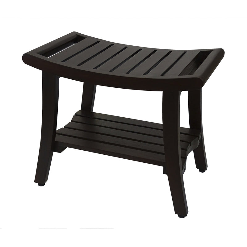 Contemporary Teak Shower Bench with Shelf and Handles in Brown Finish By Homeroots - 376681 | Outdoor Stools & Benches | Modishstore