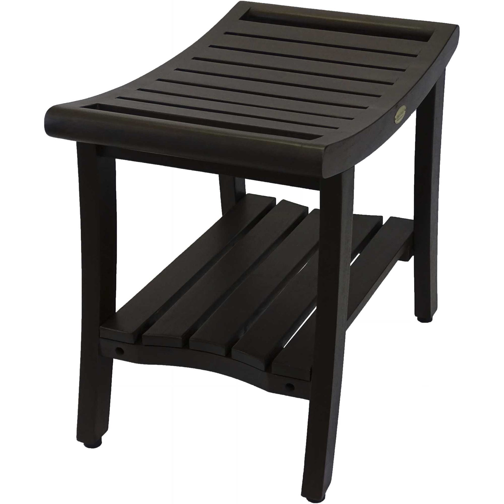 Contemporary Teak Shower Bench with Shelf and Handles in Brown Finish By Homeroots - 376681 | Outdoor Stools & Benches | Modishstore - 2