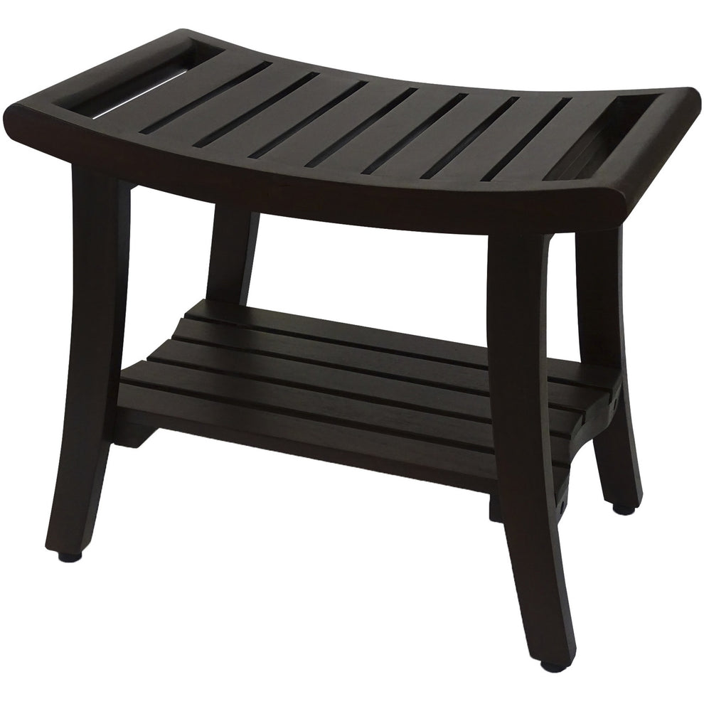 Contemporary Teak Shower Bench with Shelf and Handles in Brown Finish By Homeroots - 376681 | Outdoor Stools & Benches | Modishstore - 3