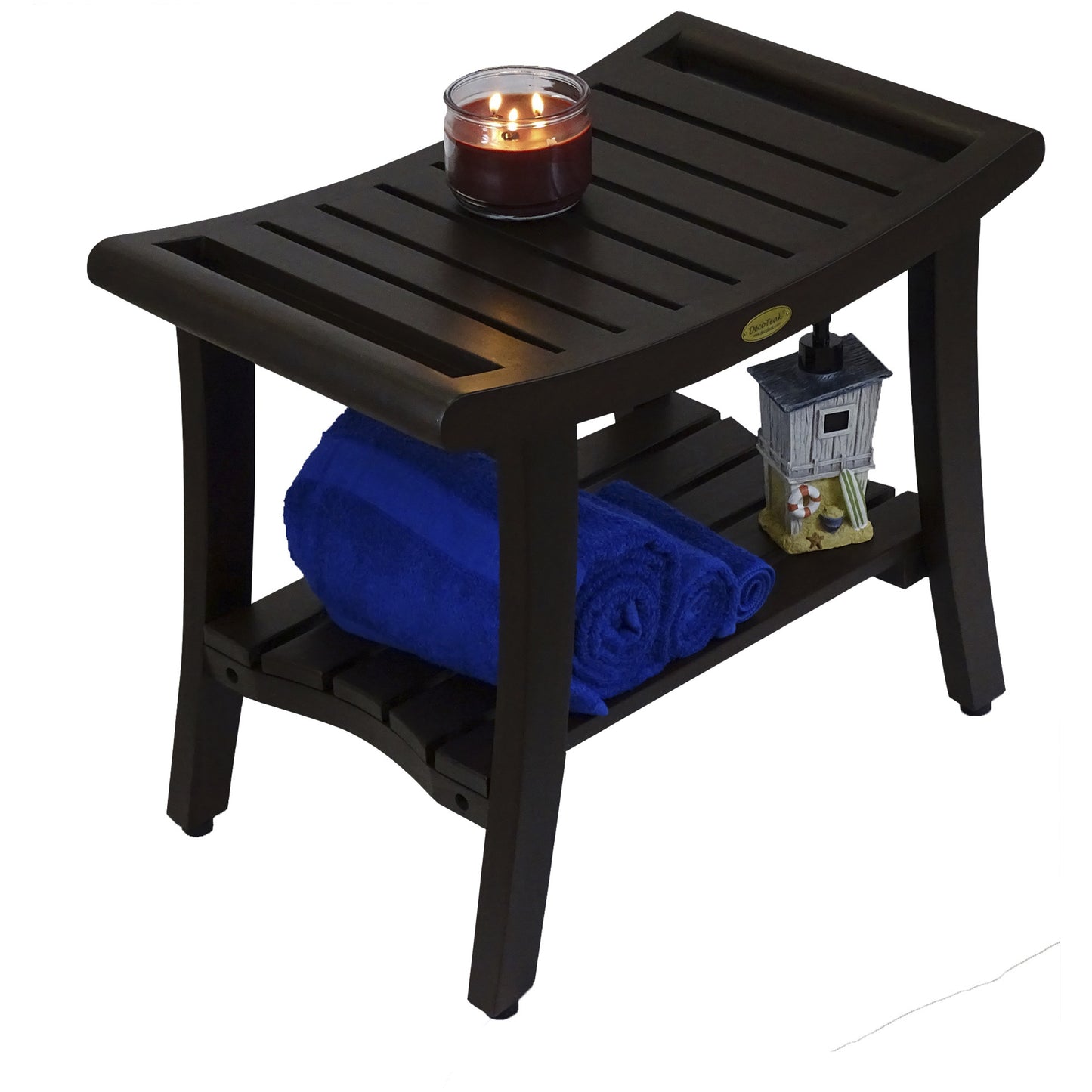 Contemporary Teak Shower Bench with Shelf and Handles in Brown Finish By Homeroots - 376681 | Outdoor Stools & Benches | Modishstore - 4