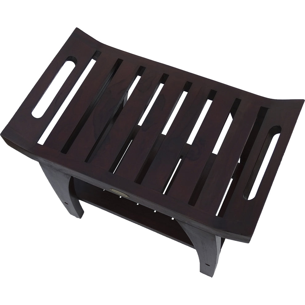 Contemporary Teak Shower Bench with Shelf and Handles in Brown Finish By Homeroots - 376682 | Outdoor Stools & Benches | Modishstore - 3
