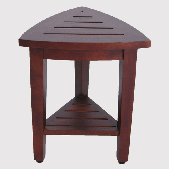 Compact Teak Corner Shower Outdoor Bench with Shelf in Brown Finish By Homeroots | Outdoor Stools & Benches | Modishstore - 2