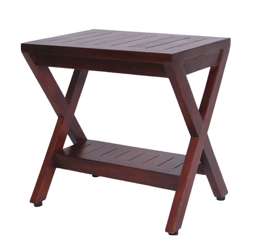 Compact X Shape Teak Shower Outdoor Bench with Shelf in Brown Finish By Homeroots | Outdoor Stools & Benches | Modishstore
