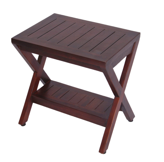 Compact X Shape Teak Shower Outdoor Bench with Shelf in Brown Finish By Homeroots | Outdoor Stools & Benches | Modishstore - 2