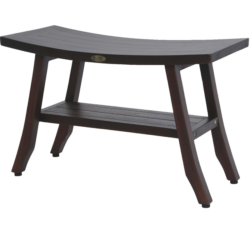 Contemporary Teak Shower Bench with Shelf in Brown Finish By Homeroots - 376690 | Outdoor Stools & Benches | Modishstore