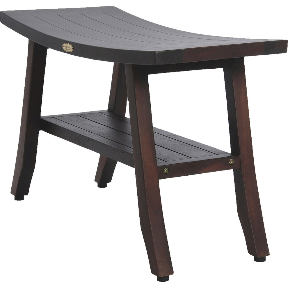 Contemporary Teak Shower Bench with Shelf in Brown Finish By Homeroots - 376690 | Outdoor Stools & Benches | Modishstore - 2