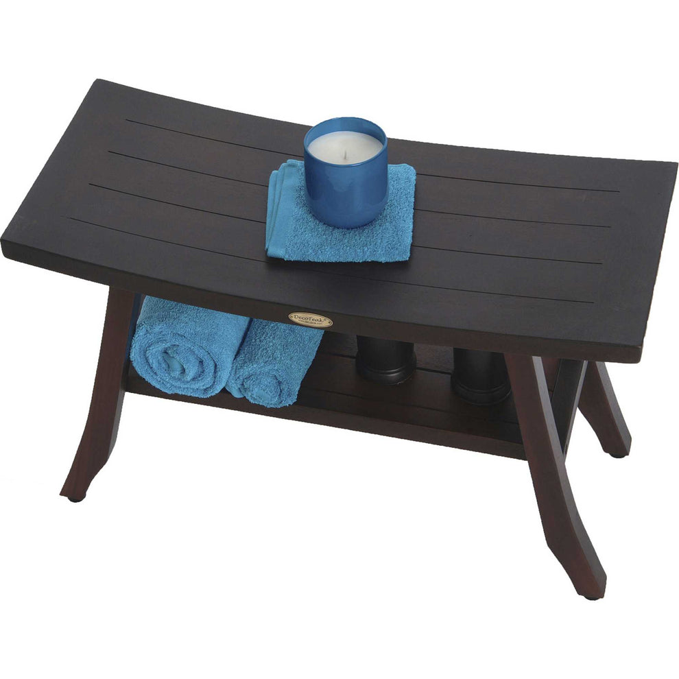 Contemporary Teak Shower Bench with Shelf in Brown Finish By Homeroots - 376690 | Outdoor Stools & Benches | Modishstore - 3