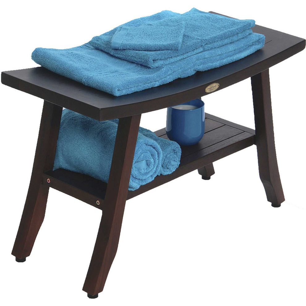 Contemporary Teak Shower Bench with Shelf in Brown Finish By Homeroots - 376690 | Outdoor Stools & Benches | Modishstore - 5