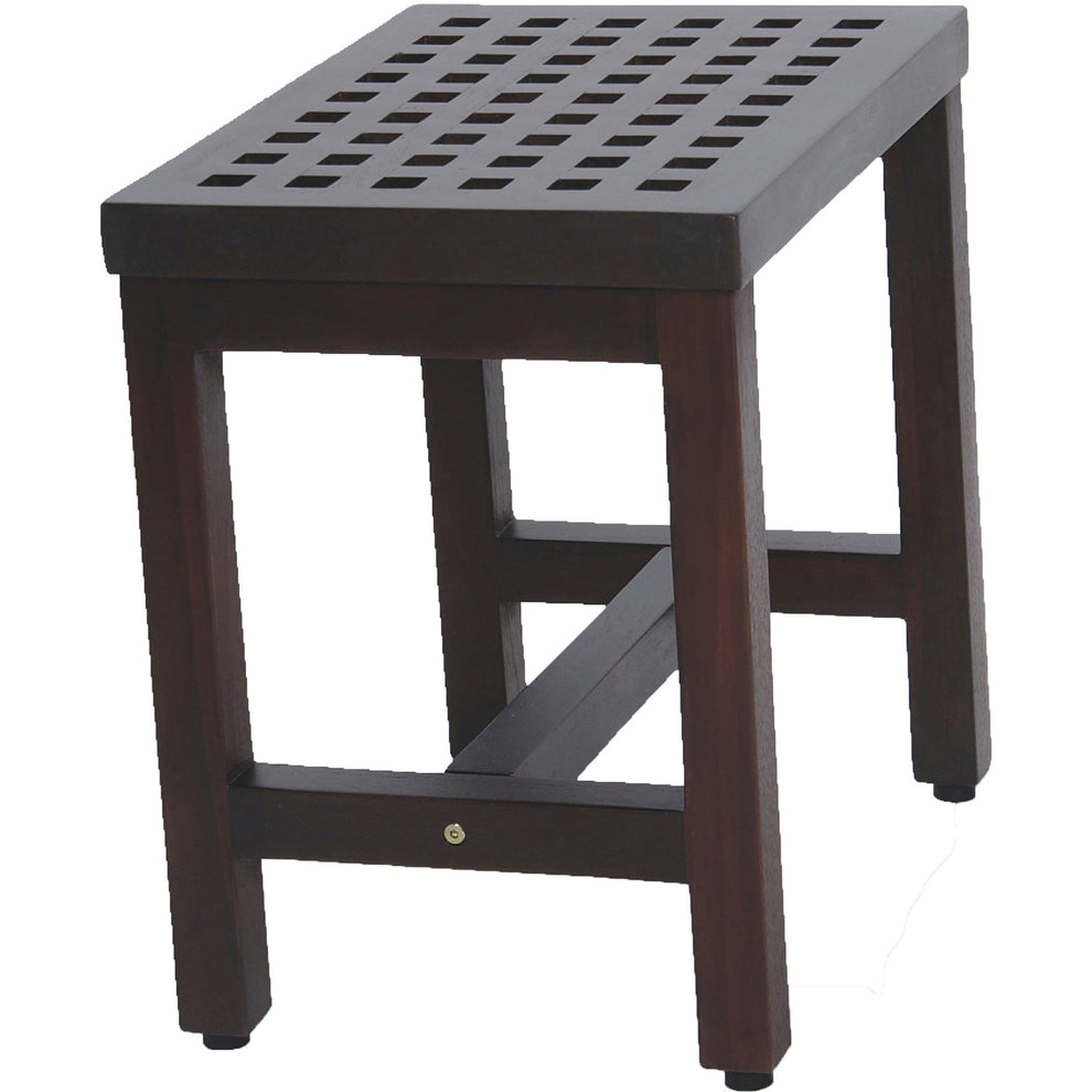 Compact Rectangular Teak Lattice Pattern Shower or Outdoor Bench in Brown Finish By Homeroots | Outdoor Stools & Benches | Modishstore - 2